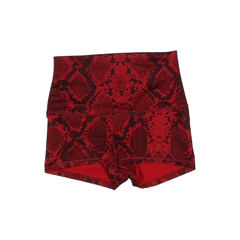 Lululemon Red Snakeskin High Rise Yoga Shorts Size 4 Burgundy Animal Print - Picture 2 of 16